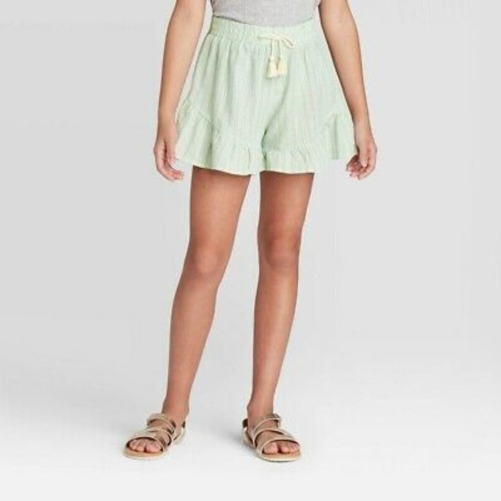 Art Class Girls Shorts Mint Green Striped Ruffle Flowy New